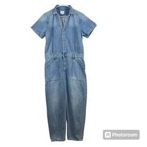 TNR Jeans Light Wash Collared Short Sleeved Button Up Denim Jumpsuit Size XL